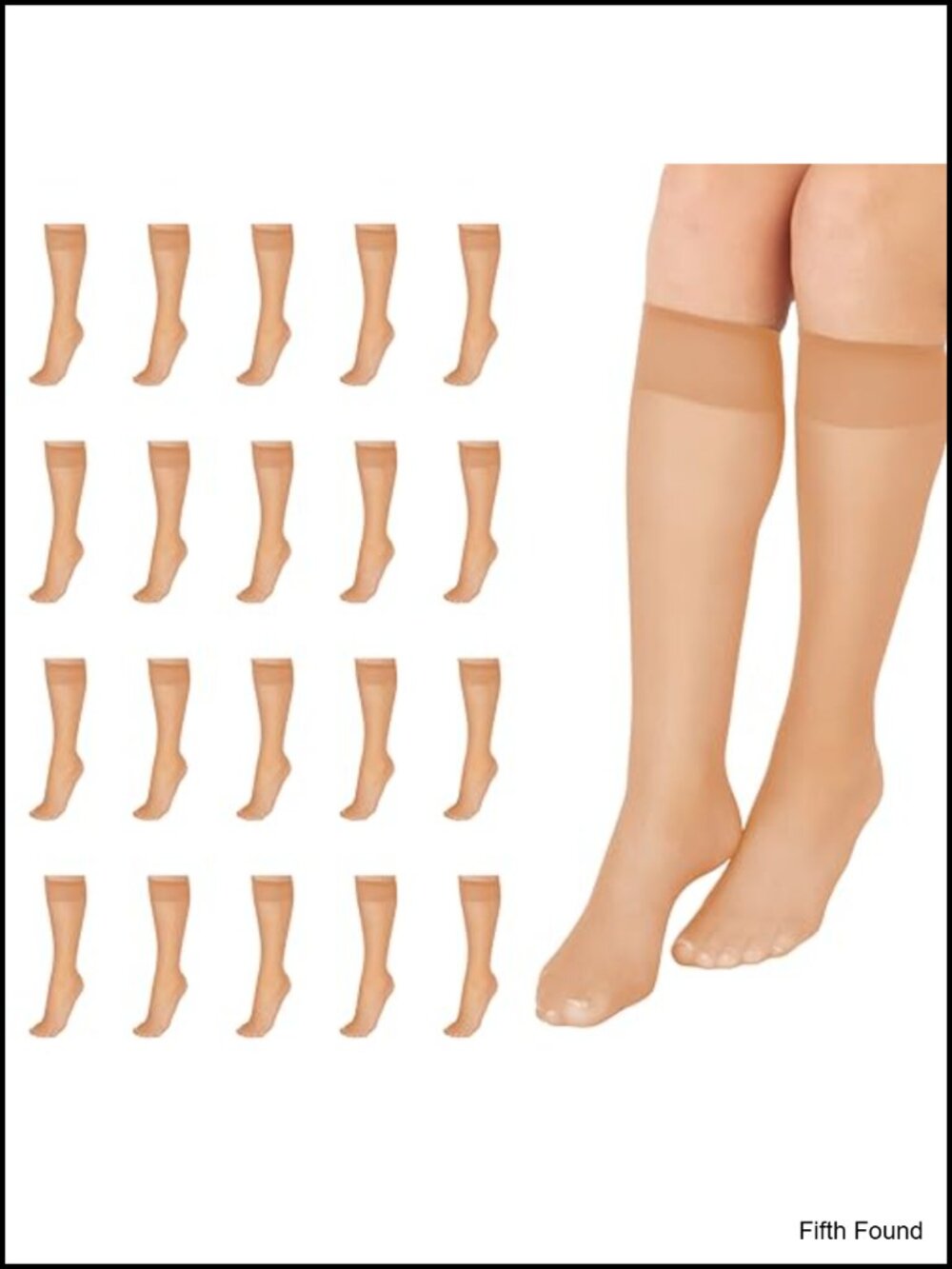 Everyday Sheer Toe 100% Nylon Knee High Stockings 20 Denier 20-Pack